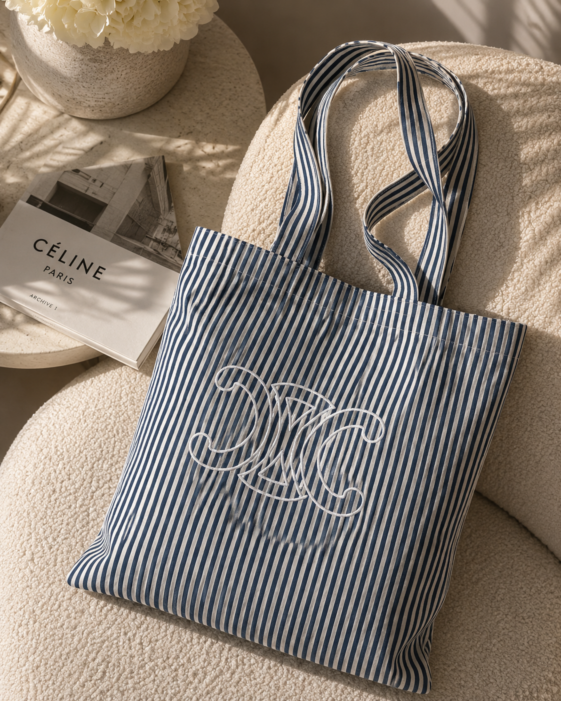 Celine Beauty Striped Canvas Tote Bag (GWP Edition)