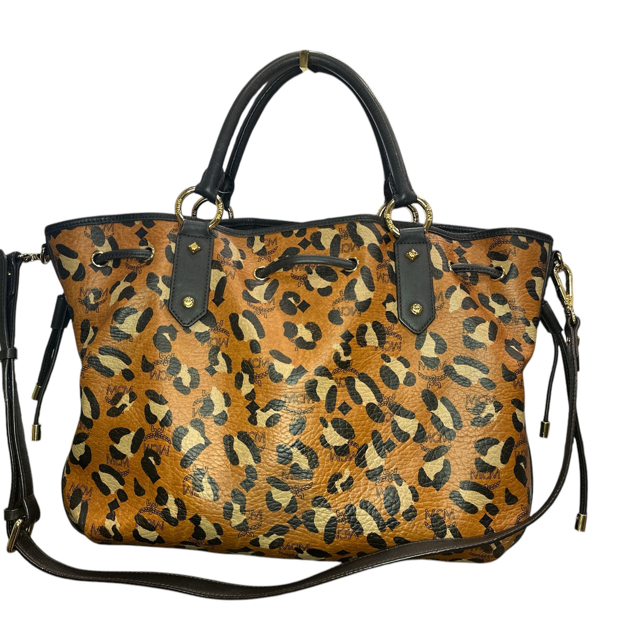 MCM Visetos Leopard Print Leather Satchel - Clairely Amazing