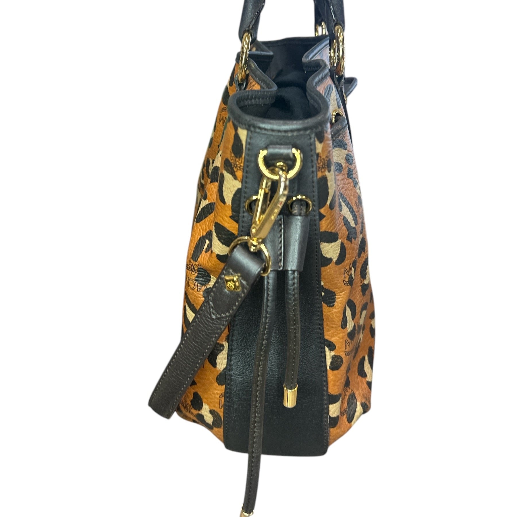 MCM Visetos Leopard Print Leather Satchel - Clairely Amazing