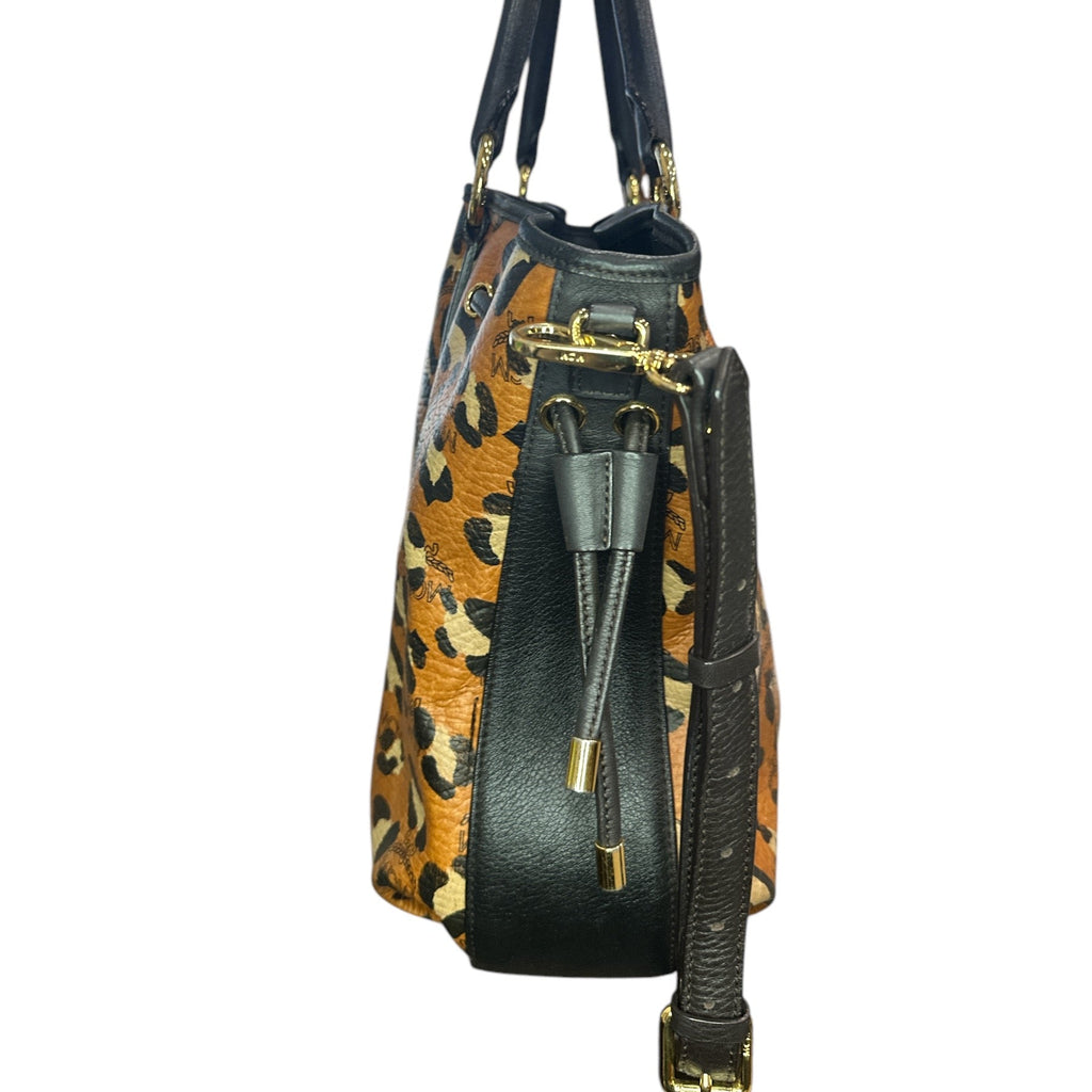 MCM Visetos Leopard Print Leather Satchel - Clairely Amazing