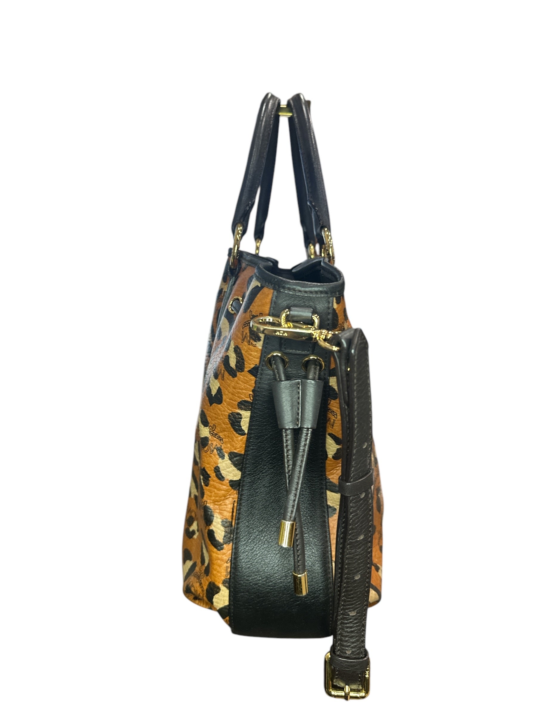 MCM Visetos Leopard Print Leather Satchel - Clairely Amazing