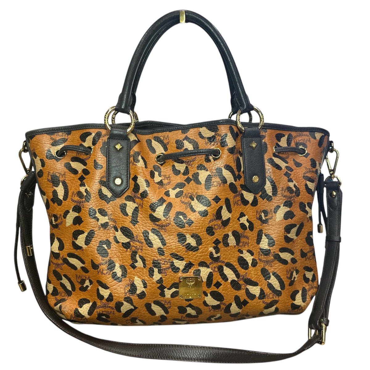 MCM Visetos Leopard Print Leather Satchel - Clairely Amazing