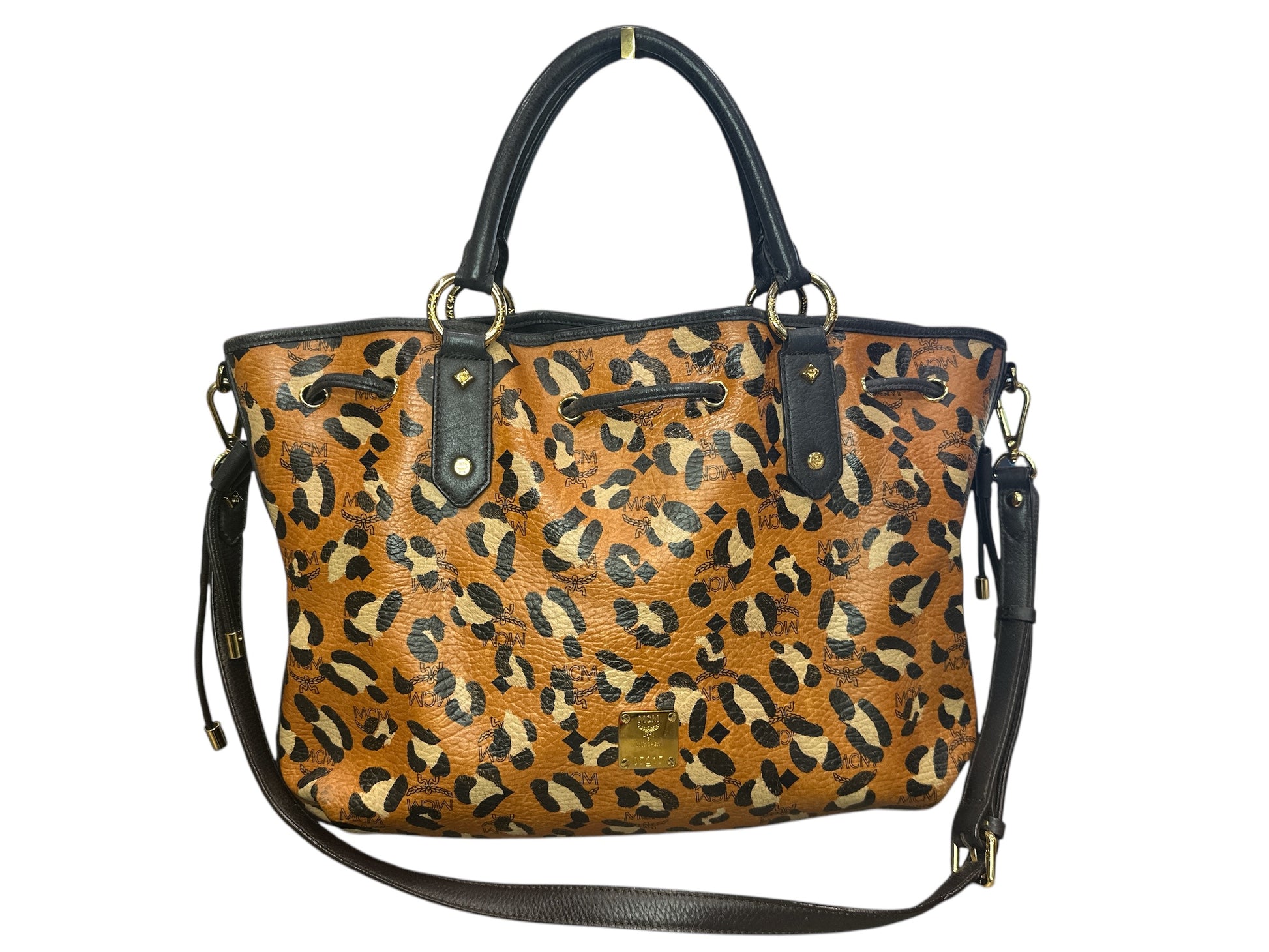 MCM Visetos Leopard Print Leather Satchel - Clairely Amazing