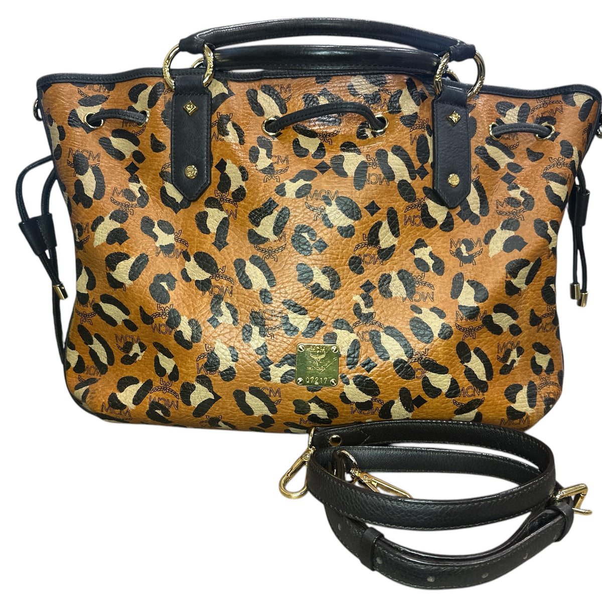 MCM Visetos Leopard Print Leather Satchel - Clairely Amazing