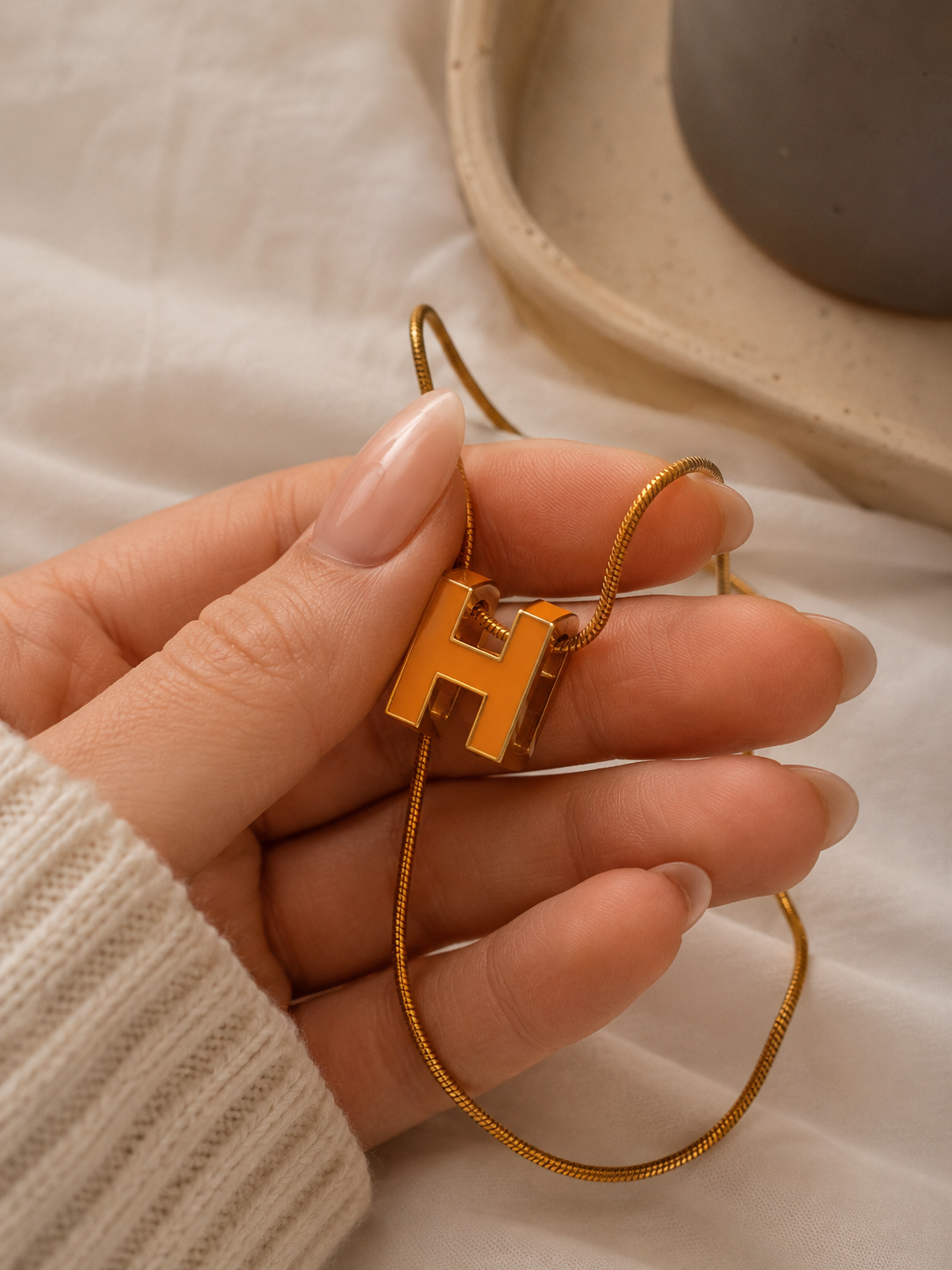 Authentic Hermès Orange & Gold Pop H Snake Chain Necklac