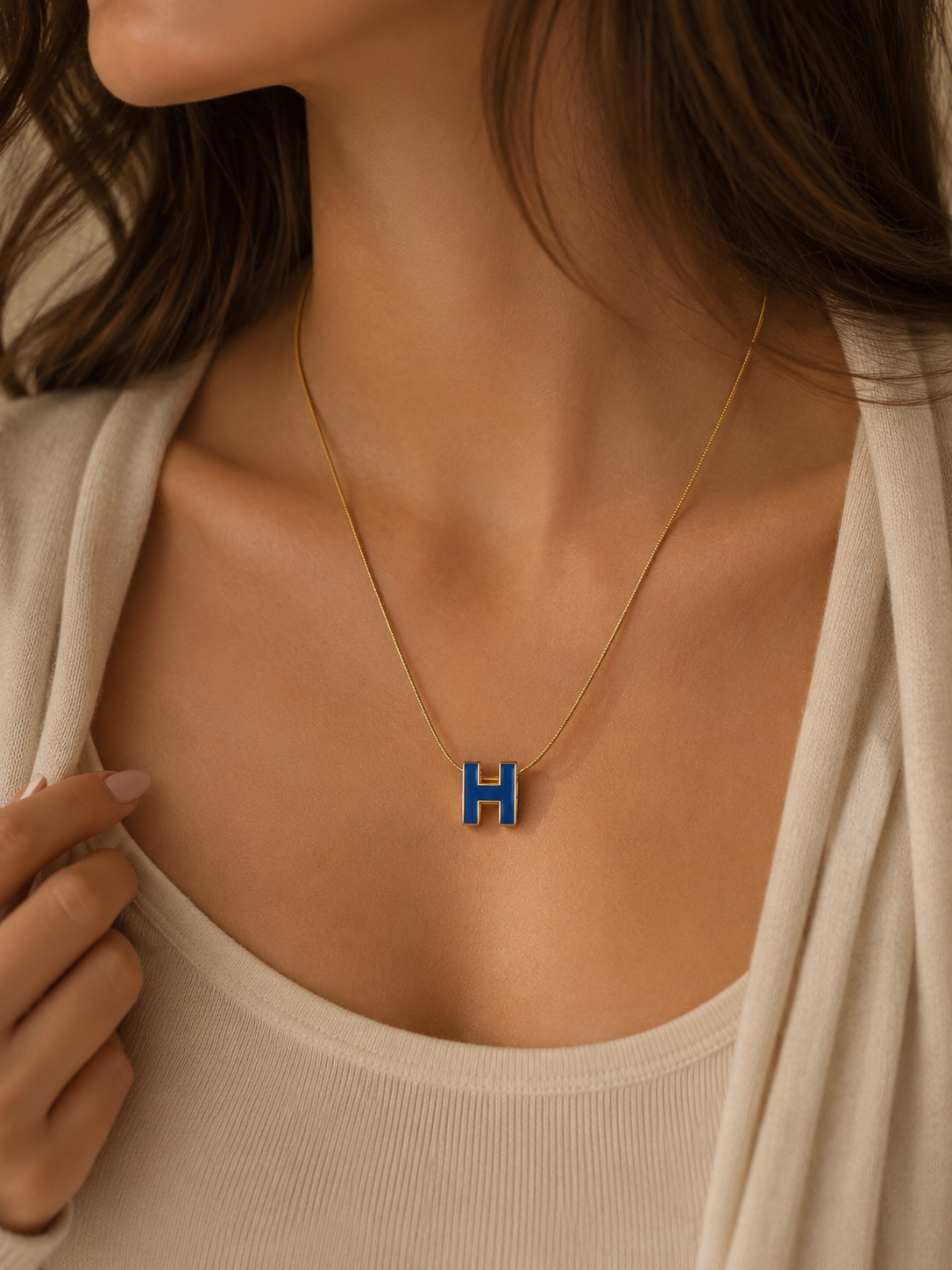 Authentic Hermès Pop H Pendant Necklace – Rose Gold & Blue Lacquer