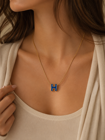 Authentic Hermès Pop H Pendant Necklace – Rose Gold & Blue Lacquer