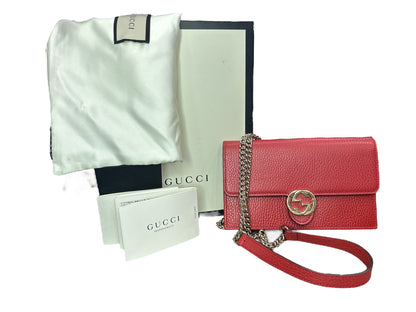 Gucci Red Leather Interlocking GG Crossbody - Clairely Amazing