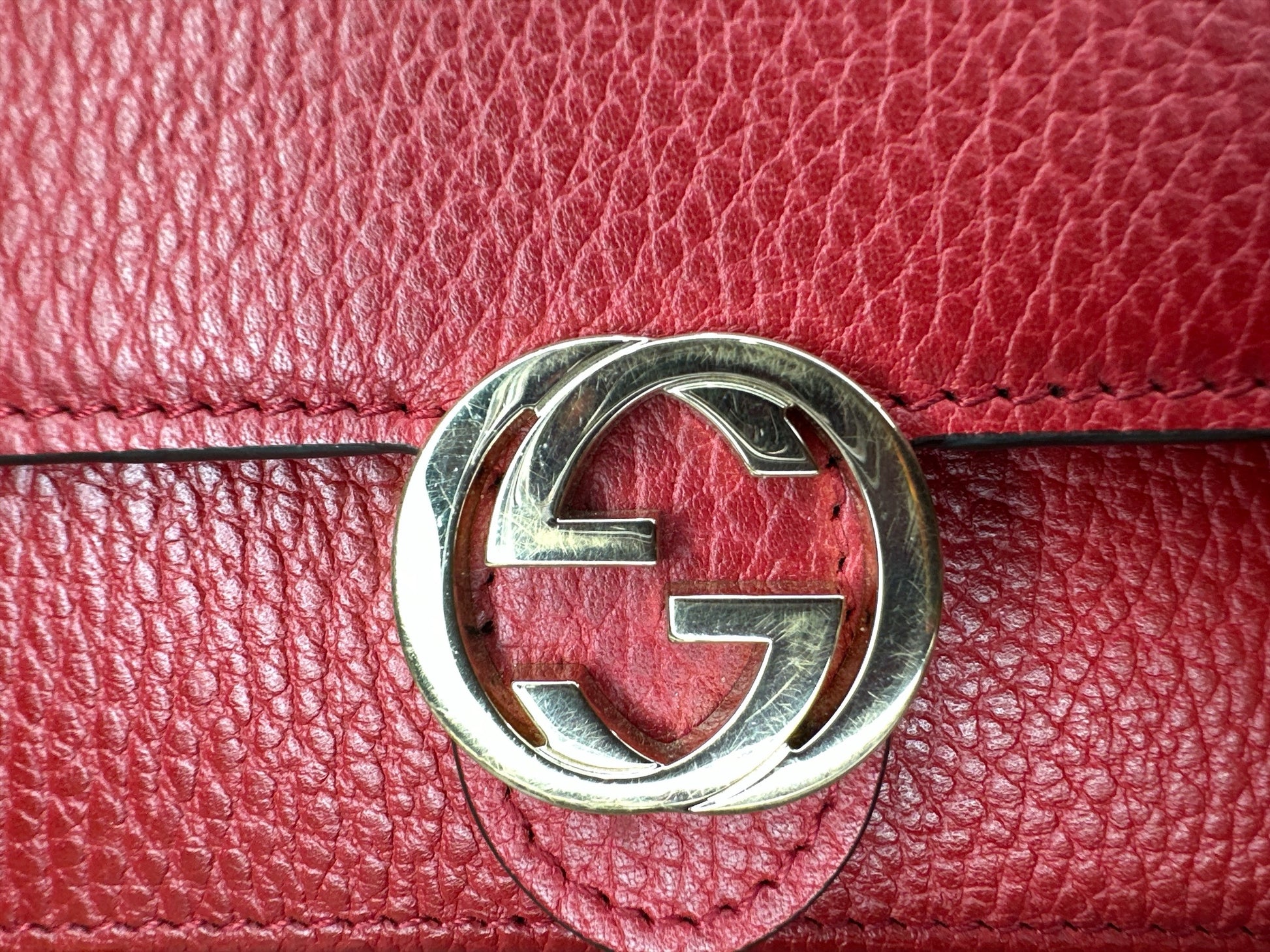 Gucci Red Leather Interlocking GG Crossbody - Clairely Amazing