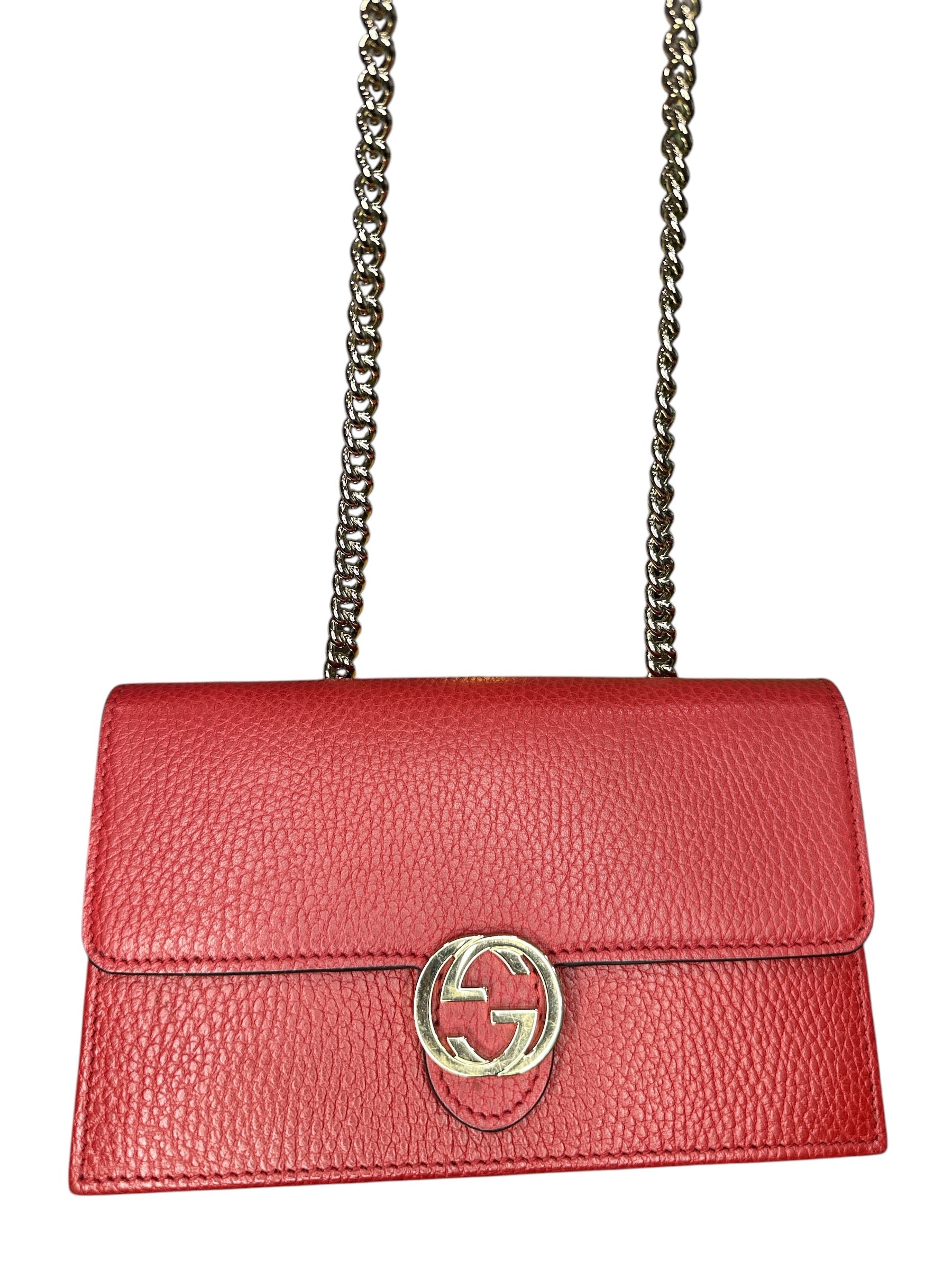 Gucci Red Leather Interlocking GG Crossbody - Clairely Amazing