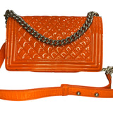 Chanel Patent Calfskin Quilted Medium Plexiglass Boy Flap Orange - Clairely Amazing