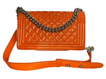 Chanel Patent Calfskin Quilted Medium Plexiglass Boy Flap Orange - Clairely Amazing