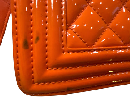 Chanel Patent Calfskin Quilted Medium Plexiglass Boy Flap Orange - Clairely Amazing