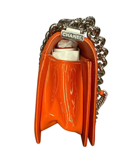 Chanel Patent Calfskin Quilted Medium Plexiglass Boy Flap Orange - Clairely Amazing