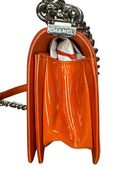 Chanel Patent Calfskin Quilted Medium Plexiglass Boy Flap Orange - Clairely Amazing