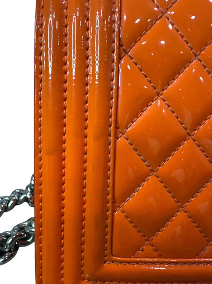 Chanel Patent Calfskin Quilted Medium Plexiglass Boy Flap Orange - Clairely Amazing