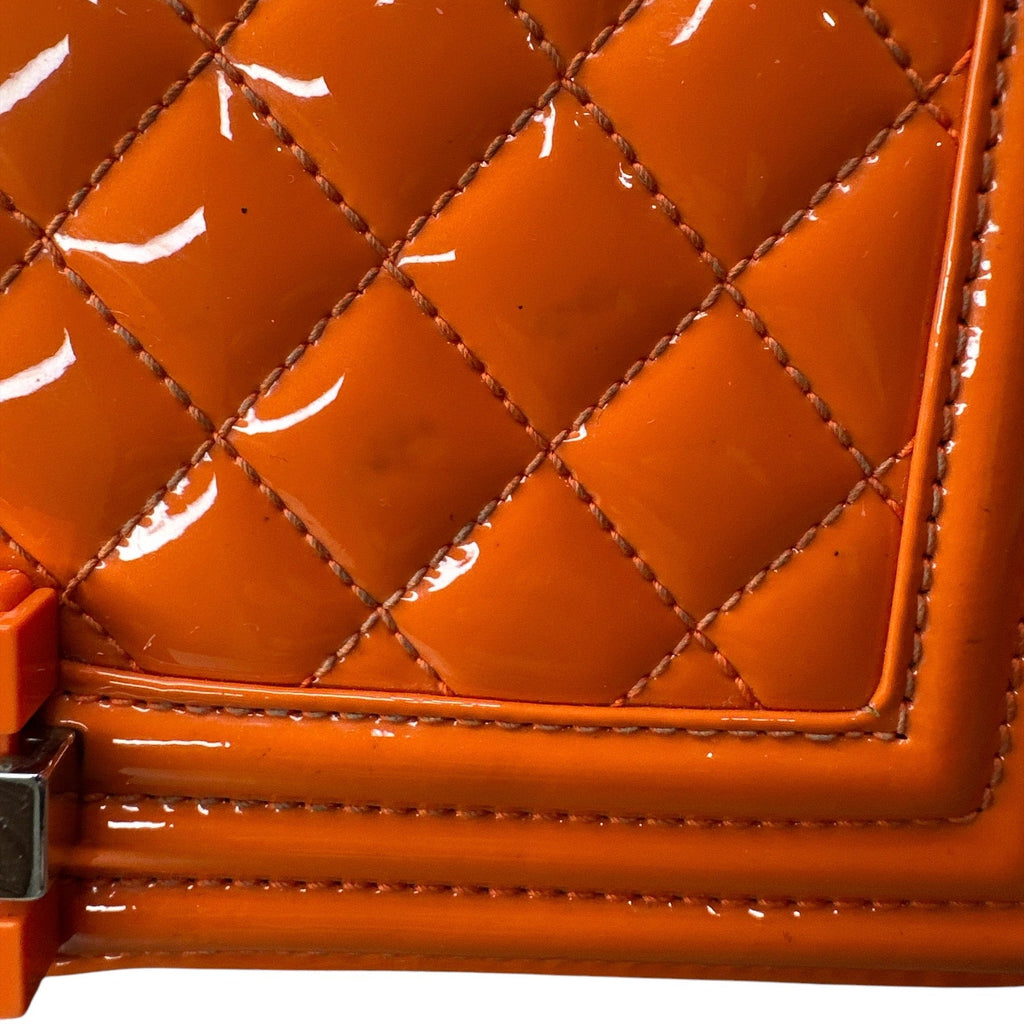 Chanel Patent Calfskin Quilted Medium Plexiglass Boy Flap Orange - Clairely Amazing