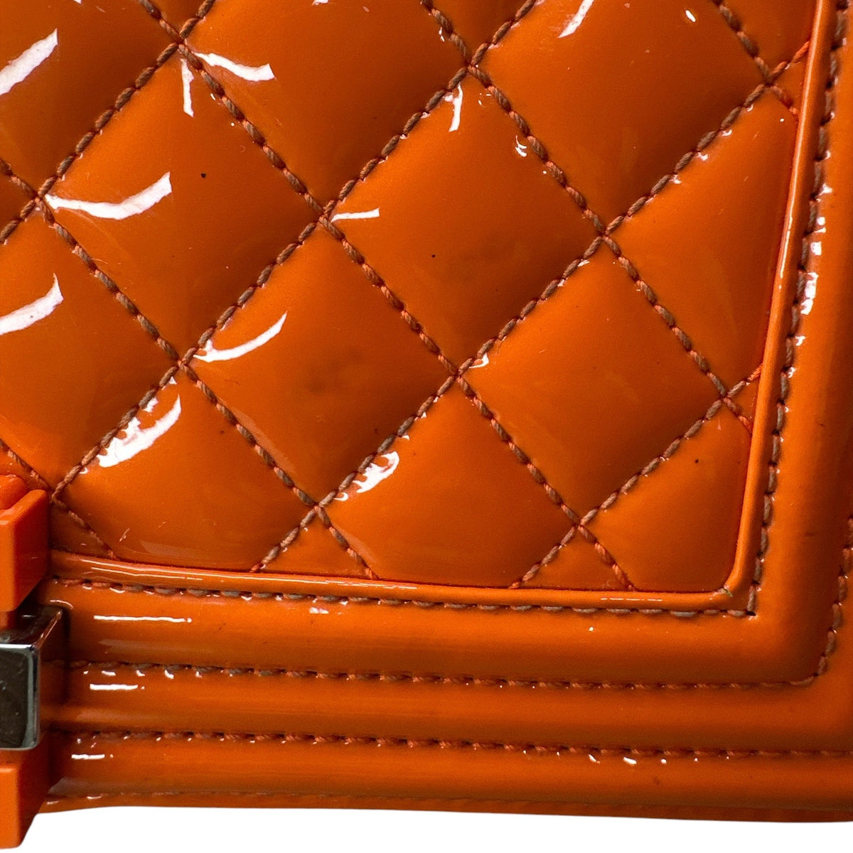Chanel Patent Calfskin Quilted Medium Plexiglass Boy Flap Orange - Clairely Amazing