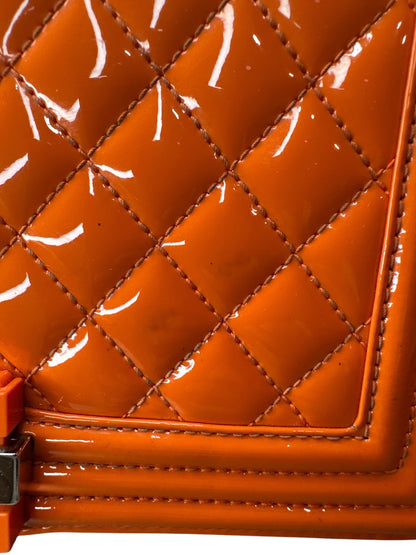 Chanel Patent Calfskin Quilted Medium Plexiglass Boy Flap Orange - Clairely Amazing