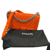 Chanel Patent Calfskin Quilted Medium Plexiglass Boy Flap Orange - Clairely Amazing