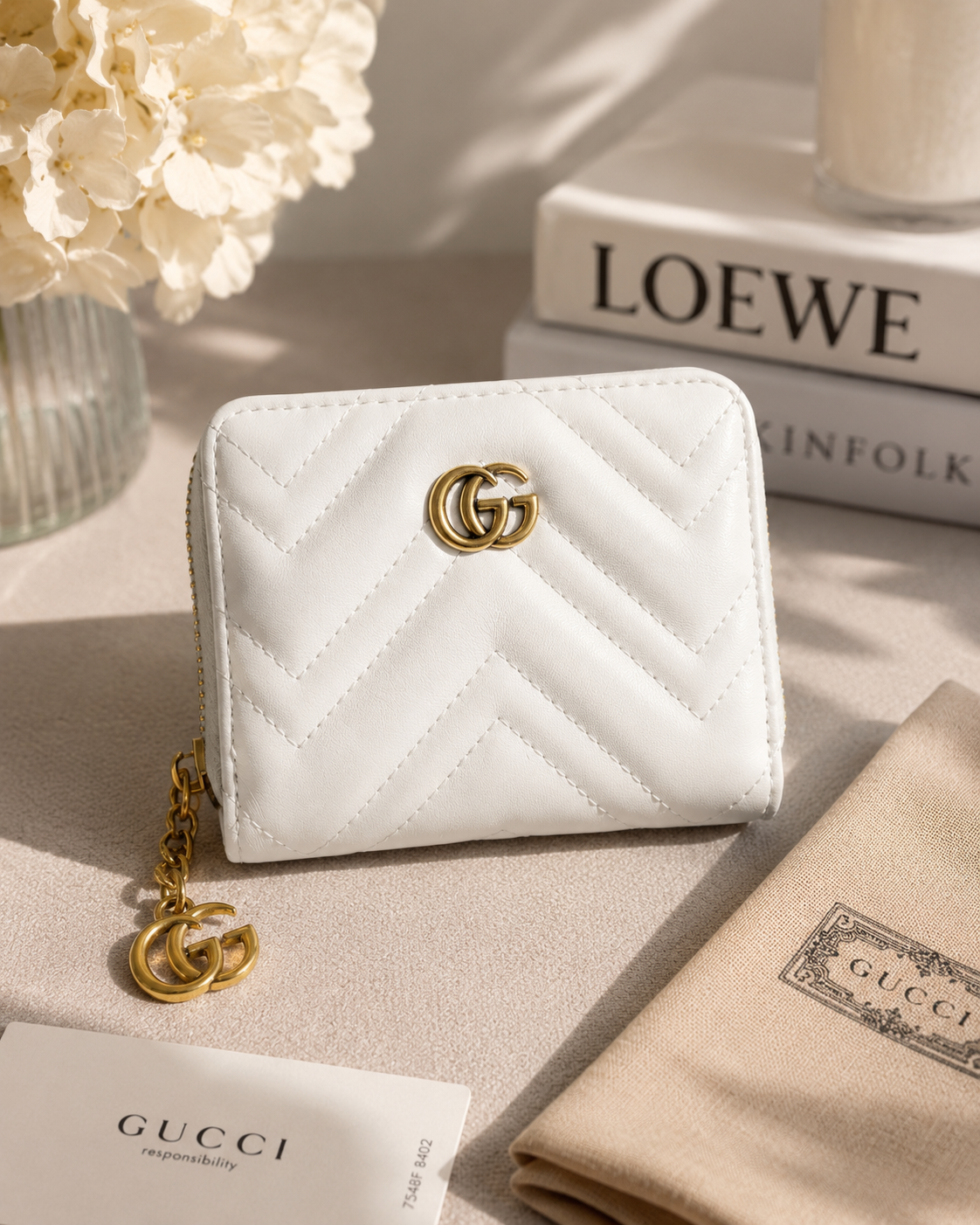 Fashion Designer Inspired Chevron Compact Zip Around Wallet – White