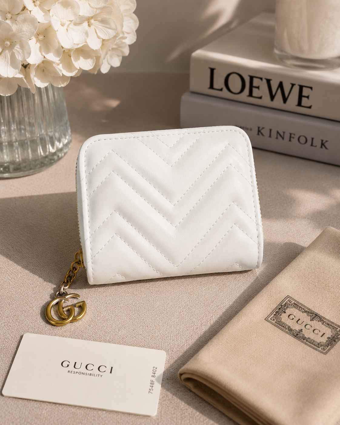 Fashion Designer Inspired Chevron Compact Zip Around Wallet – White