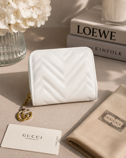 Fashion Designer Inspired Chevron Compact Zip Around Wallet – White