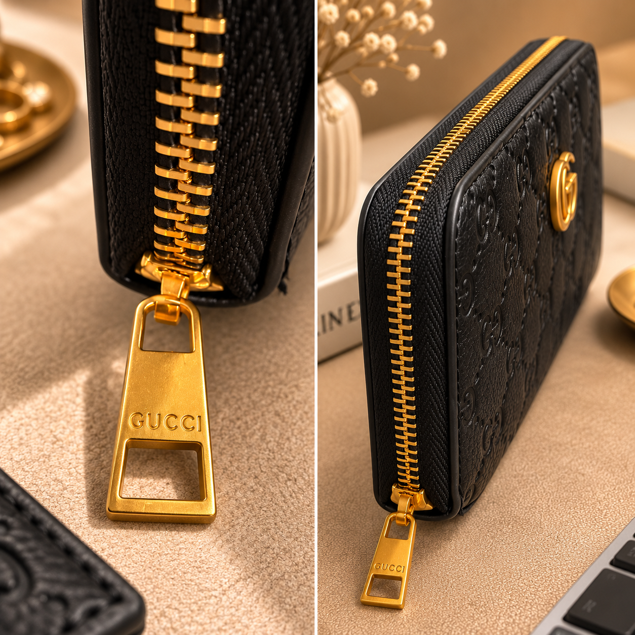 Fashion GG-Inspired Zip Around Wallet with Gift Box – Black