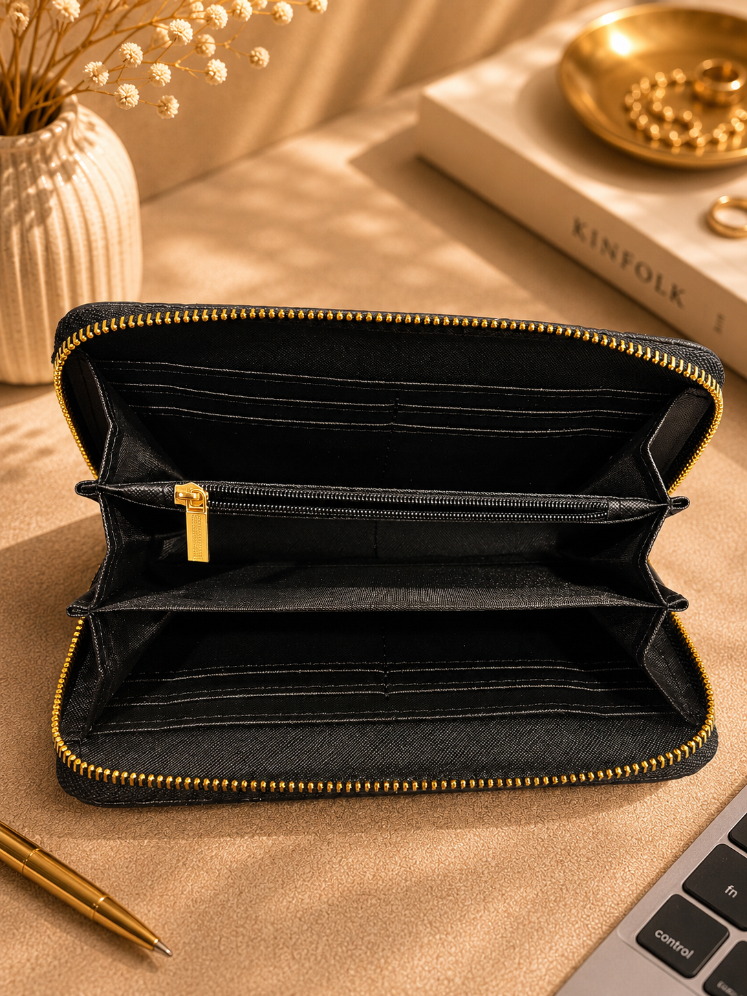 Fashion GG-Inspired Zip Around Wallet with Gift Box – Black