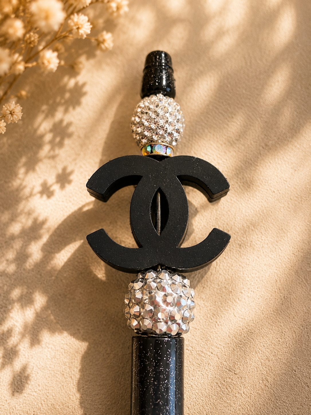 Fashion Beaded Designer-Inspired Crystal Pen – Black & Silver Rhinestone Ballpoint Pen