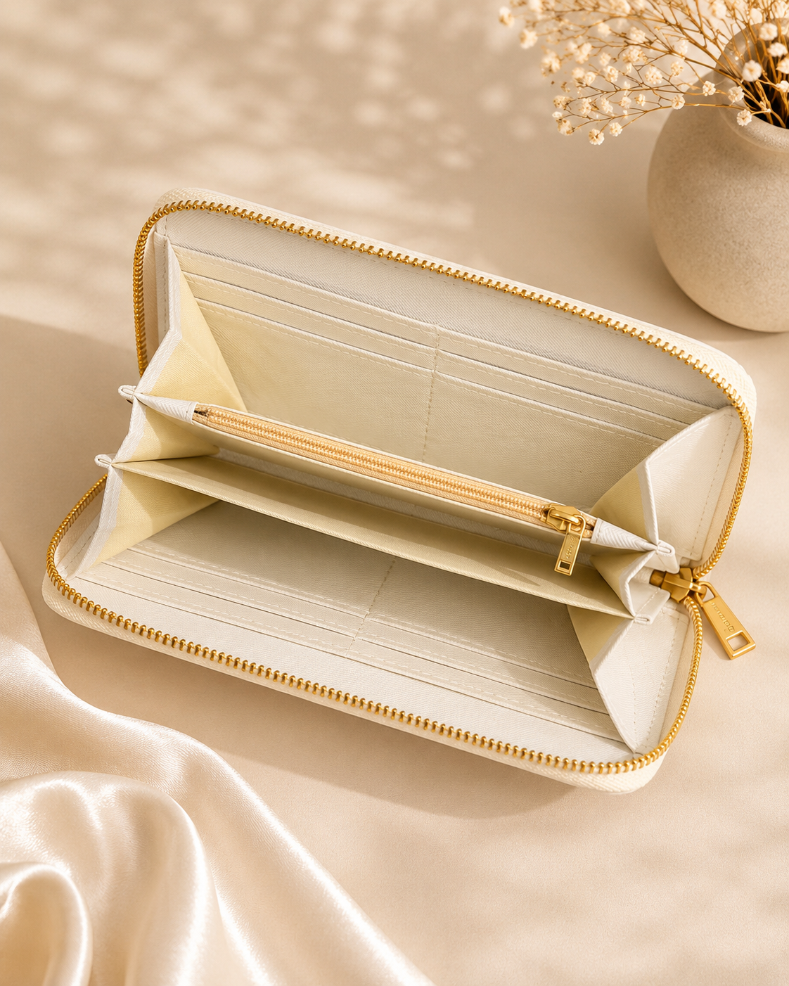 Fashion Embossed Zip Around Wallet – Ivory (Includes Gift Box)