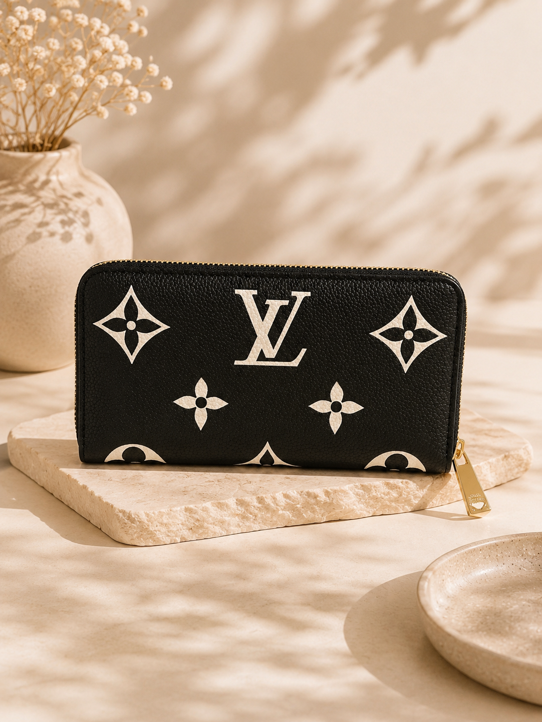Fashion Monogram Zip Around Wallet – Black