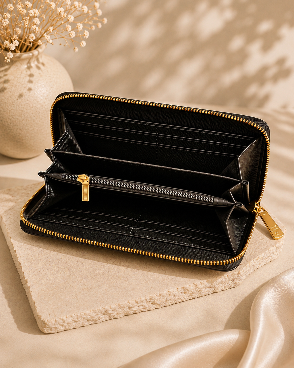 Fashion Monogram Zip Around Wallet – Black
