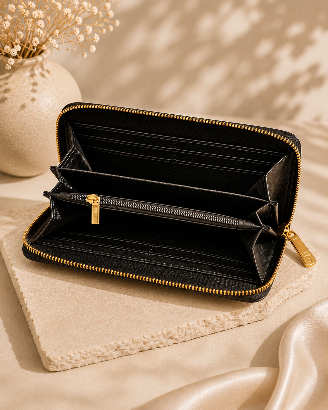 Fashion Monogram Zip Around Wallet – Black