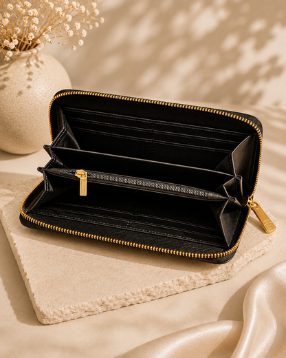 Fashion Monogram Zip Around Wallet – Black