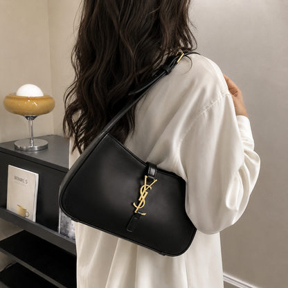 Fashion Inspired Black Gold Accent Shoulder Bag | Adjustable Strap