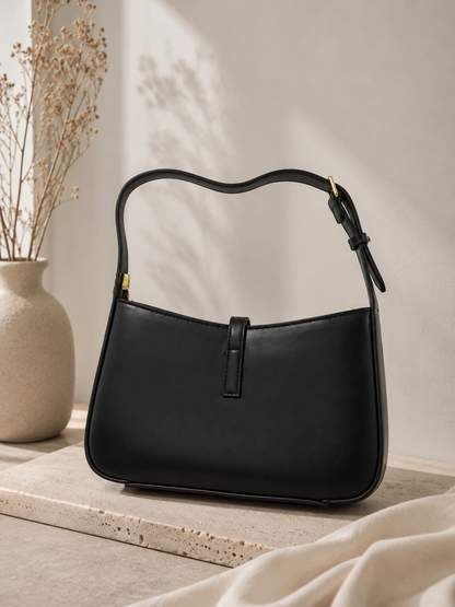 Fashion Inspired Black Gold Accent Shoulder Bag | Adjustable Strap