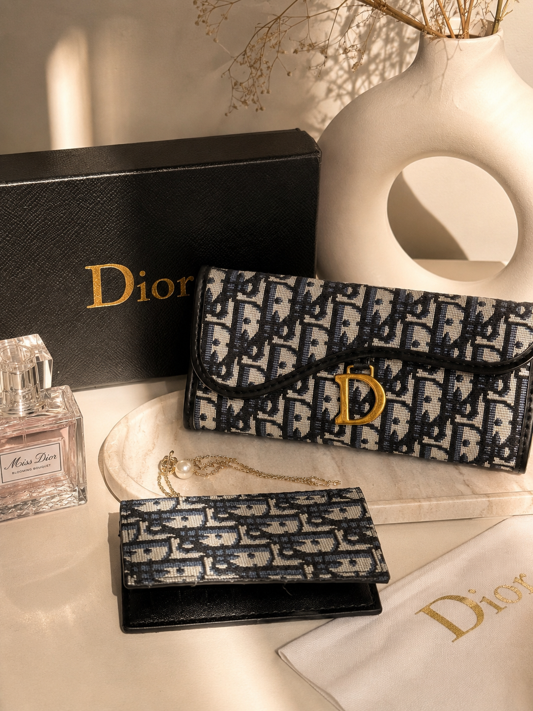 Fashion Monogram Wallet & Checkbook Holder Set – Navy