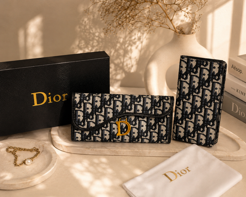 Fashion Monogram Wallet & Checkbook Holder Set – Navy