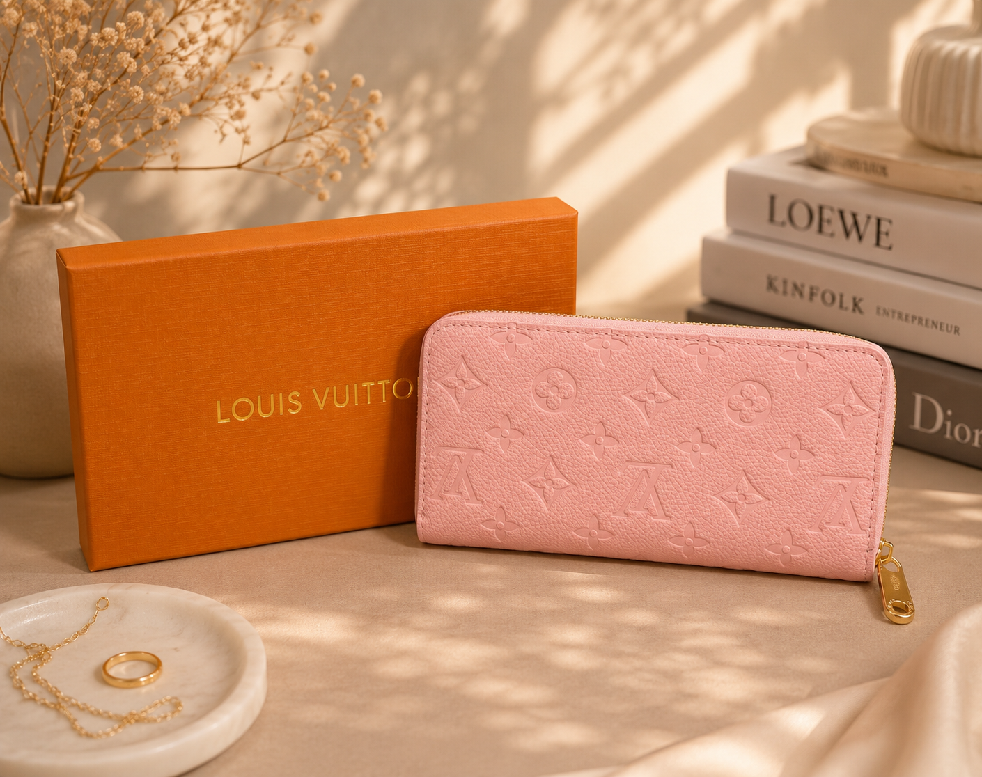 Fashion Pink Monogram Zip Around Wallet