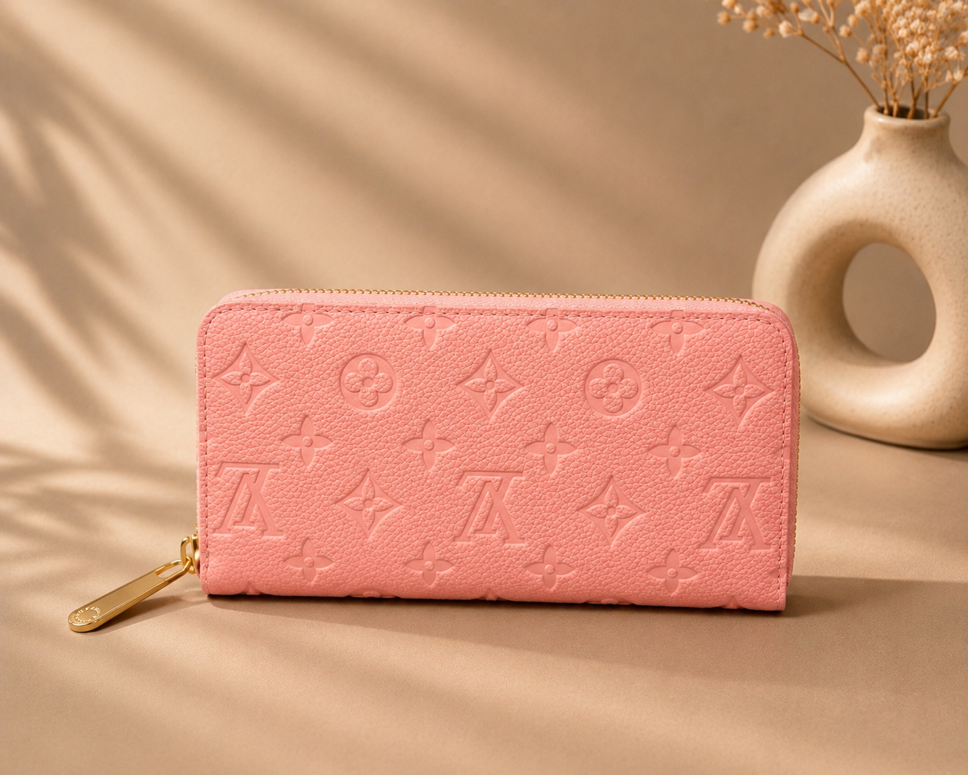 Fashion Pink Monogram Zip Around Wallet