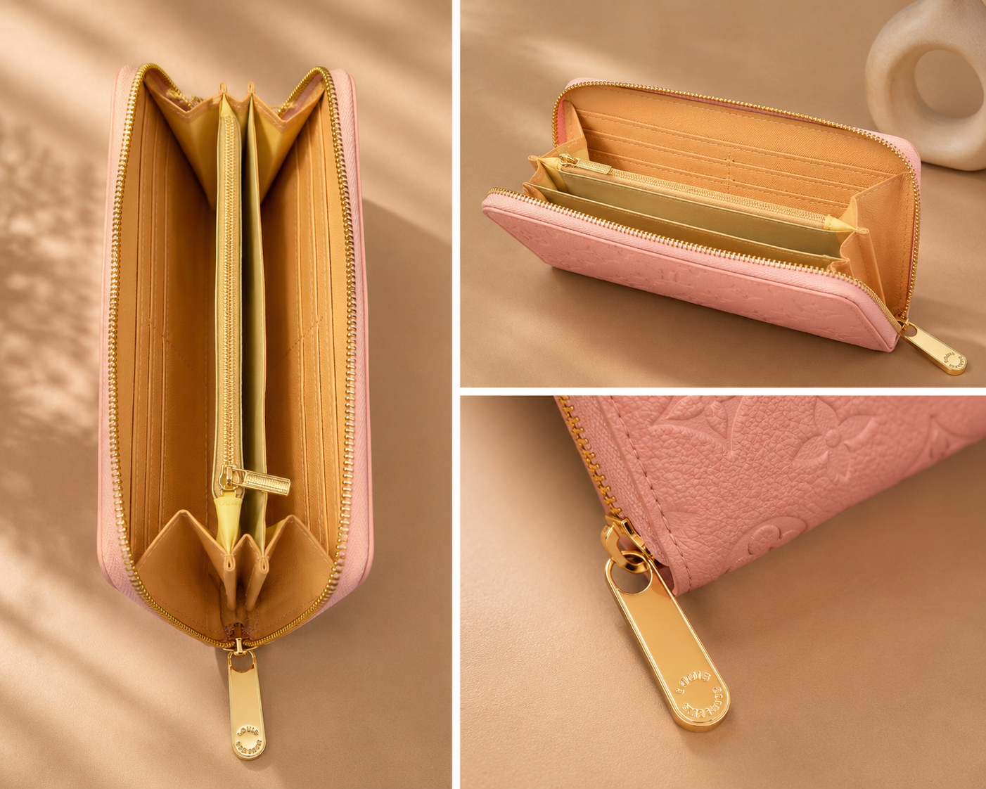 Fashion Pink Monogram Zip Around Wallet