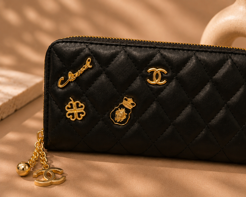 Fashion Quilted Zip Around Wallet – Black