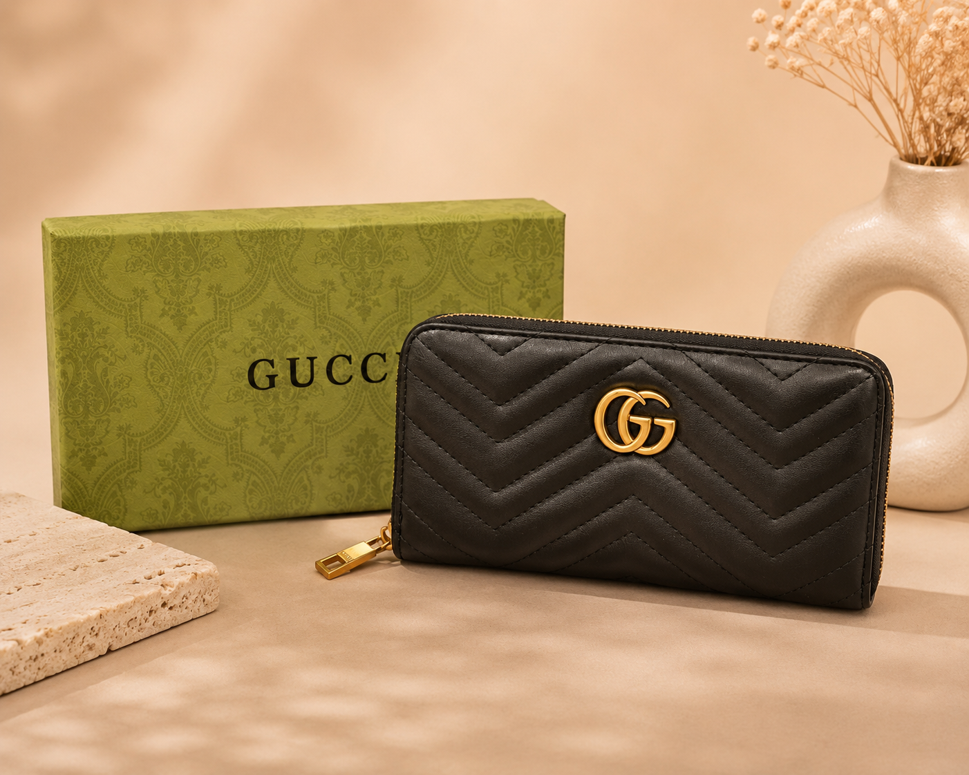 Fashion Chevron Zip Around Long Wallet – Black