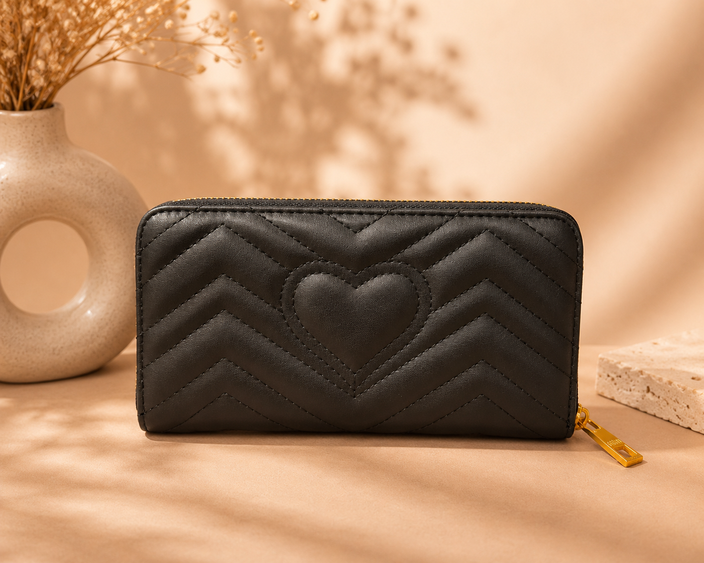Fashion Chevron Zip Around Long Wallet – Black