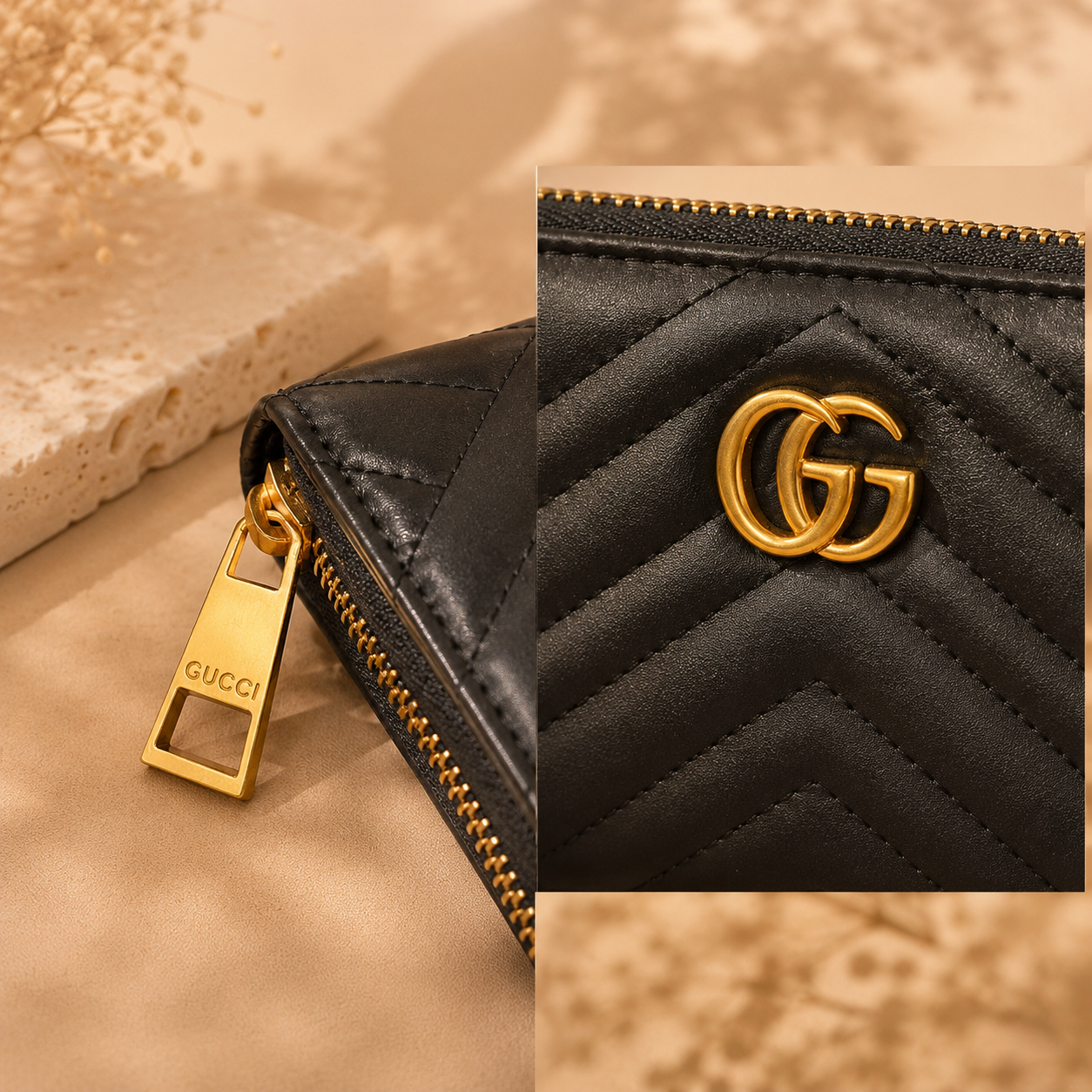 Fashion Chevron Zip Around Long Wallet – Black