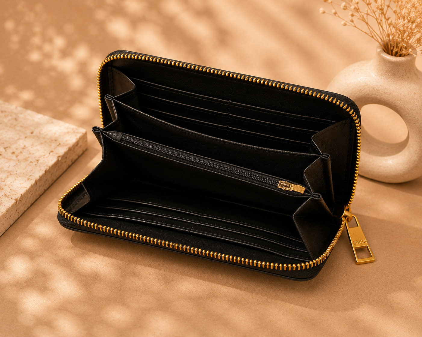 Fashion Chevron Zip Around Long Wallet – Black