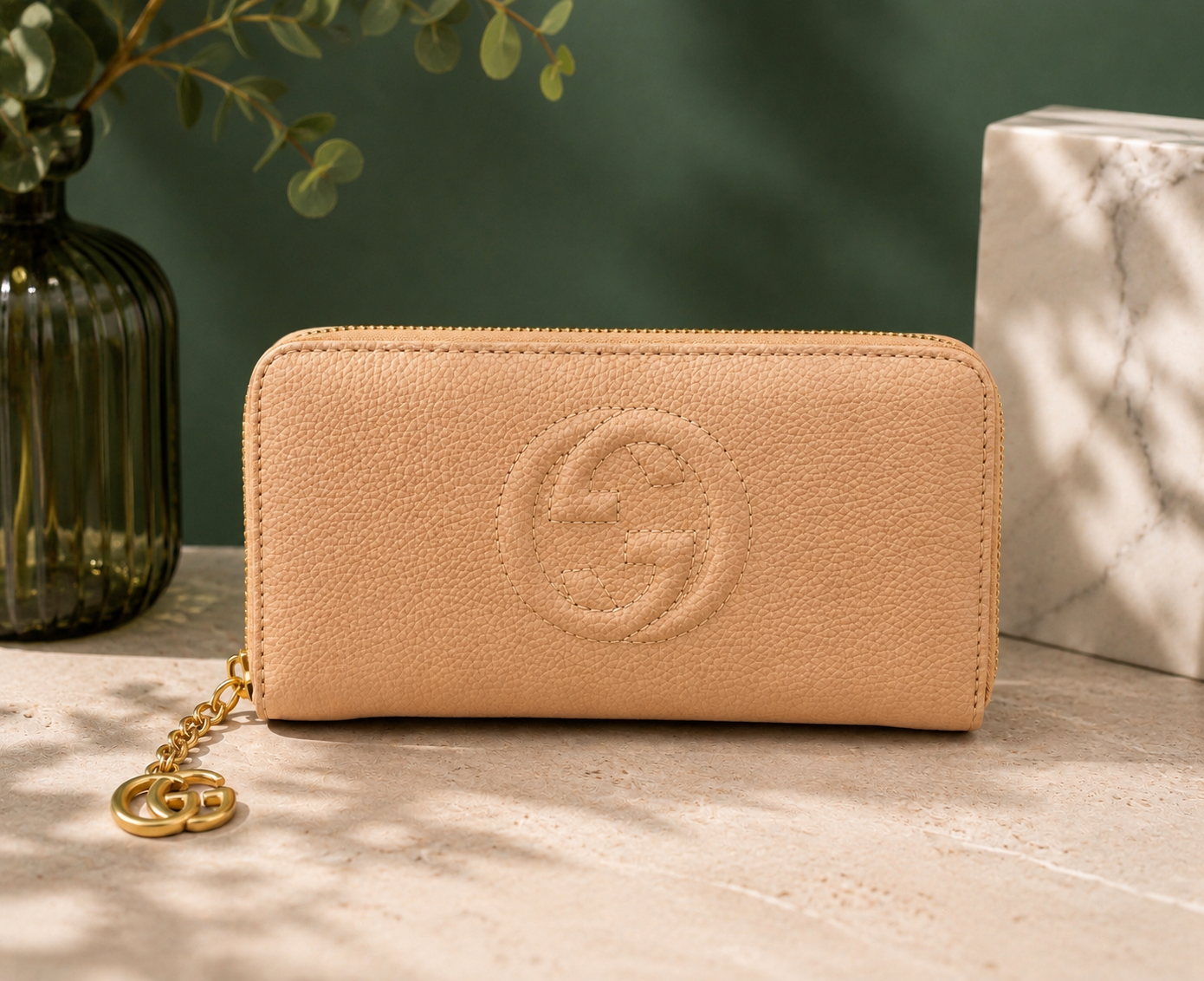 Fashion Pebbled Zip Around Long Wallet – Beige