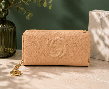 Fashion Pebbled Zip Around Long Wallet – Beige