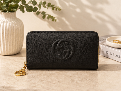 Fashion Pebbled Zip Around Long Wallet – Black